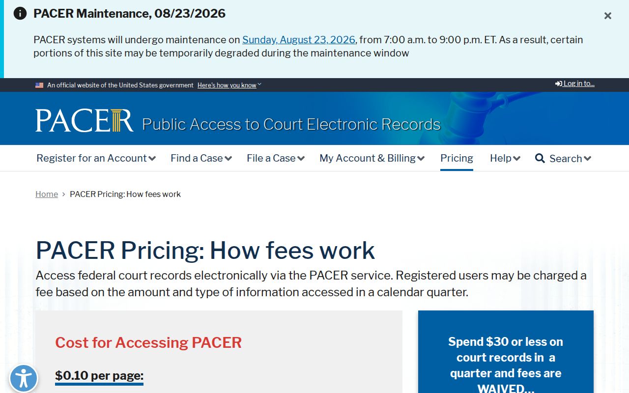 Delaware County Daleville court records and federal PACER fees