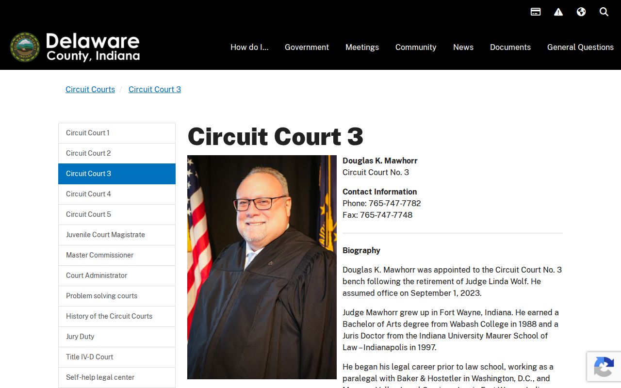 Delaware County Circuit Court 3 schedule and contact page