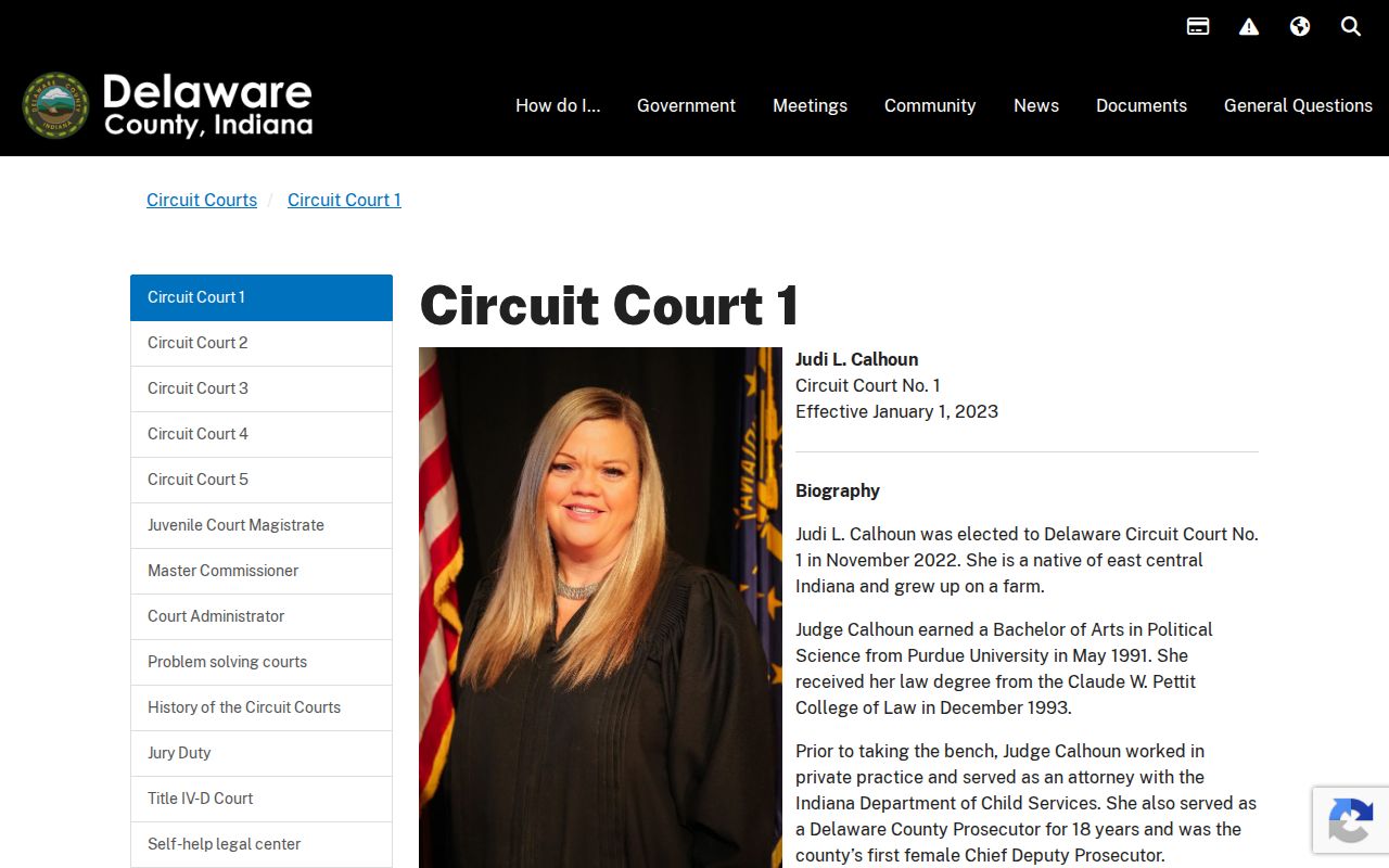Delaware County Circuit Court 1 schedule and contact page