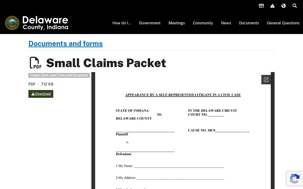 Delaware County small claims packet instructions