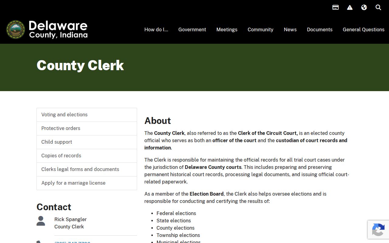 Delaware County court docket Clerk record contact