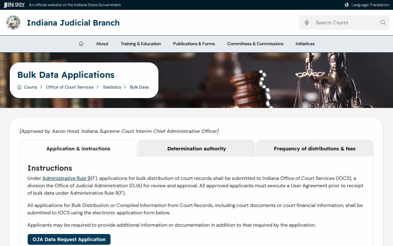 Indiana Administrative Rule 9 F bulk court data application route