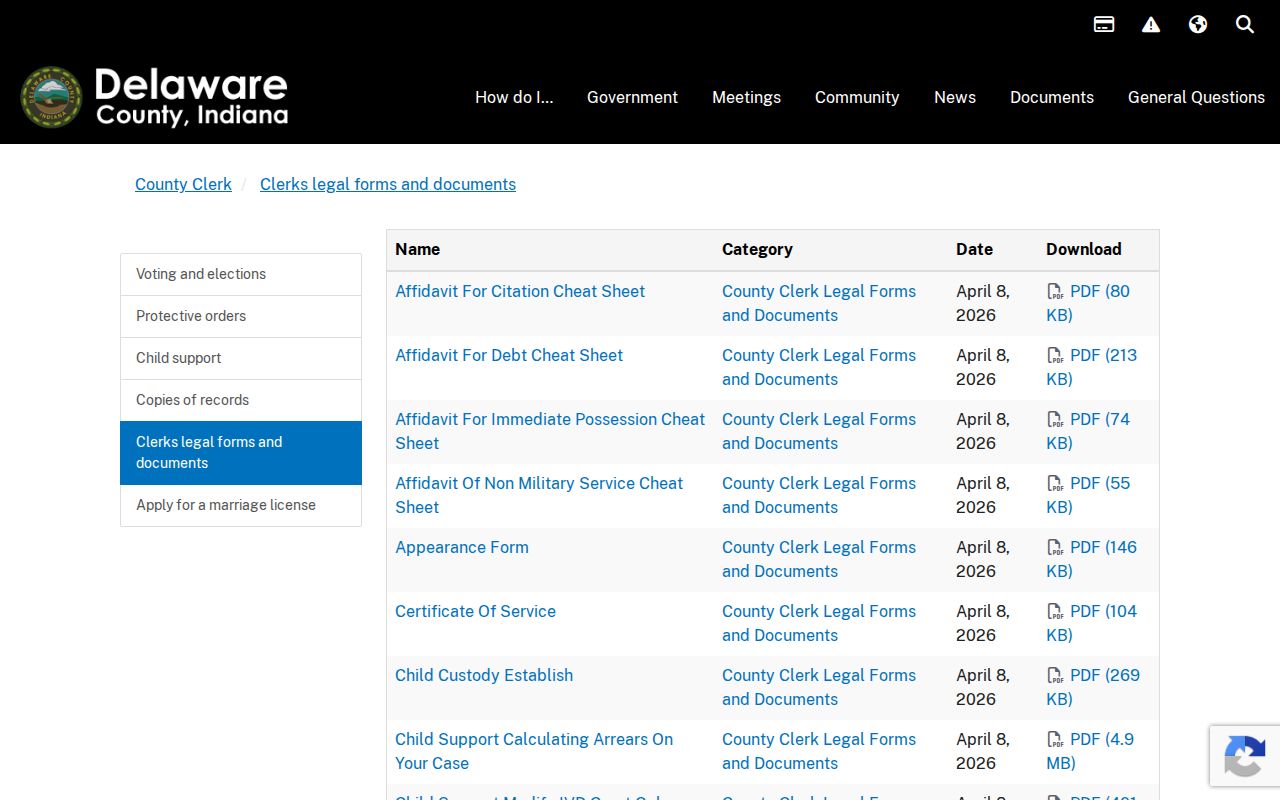Delaware County Clerk legal forms and public document index
