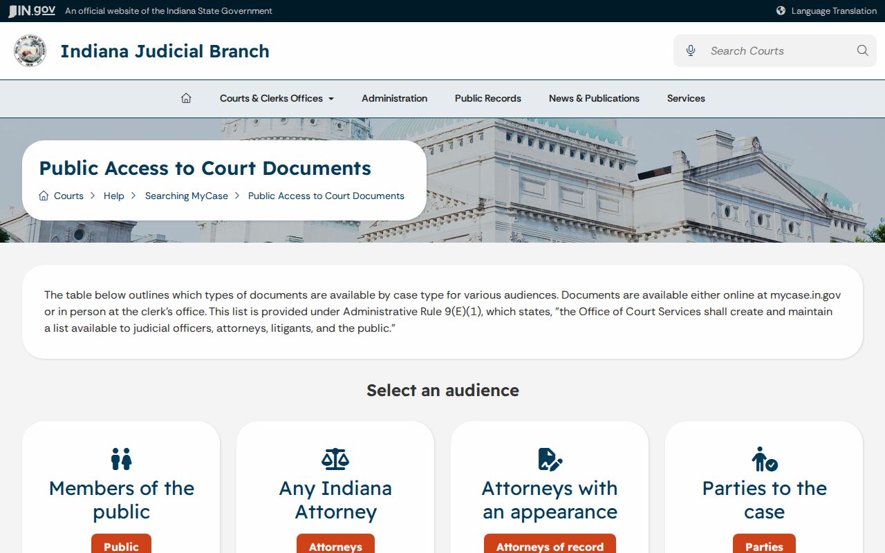 MyCase public party and attorney access matrix