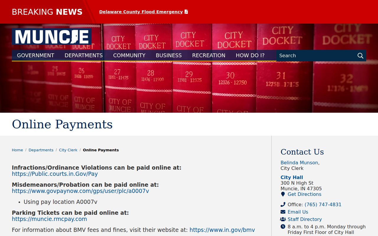 Official Muncie court and traffic payment choices