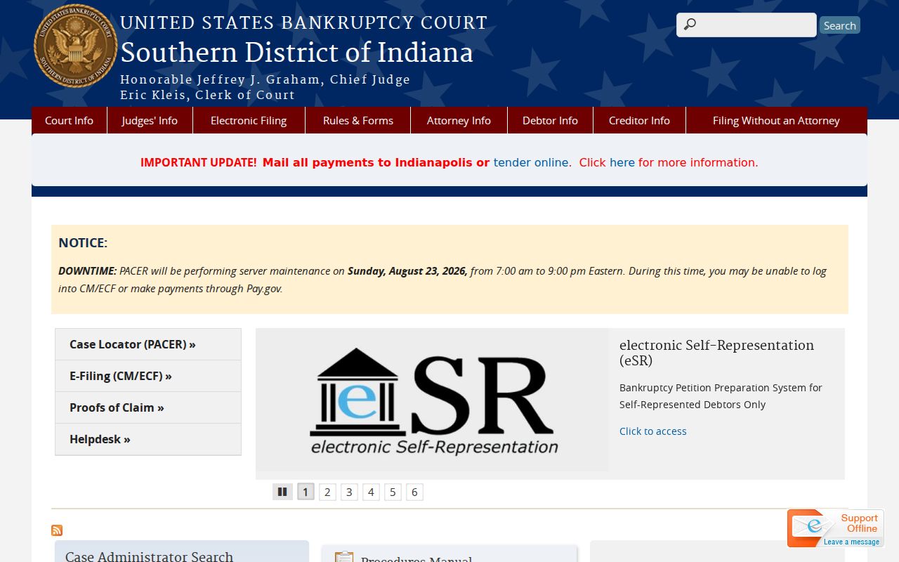 Southern District of Indiana Bankruptcy Court docket information