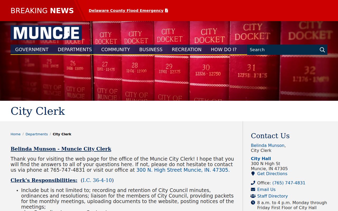 Delaware County Muncie court records through the City Clerk