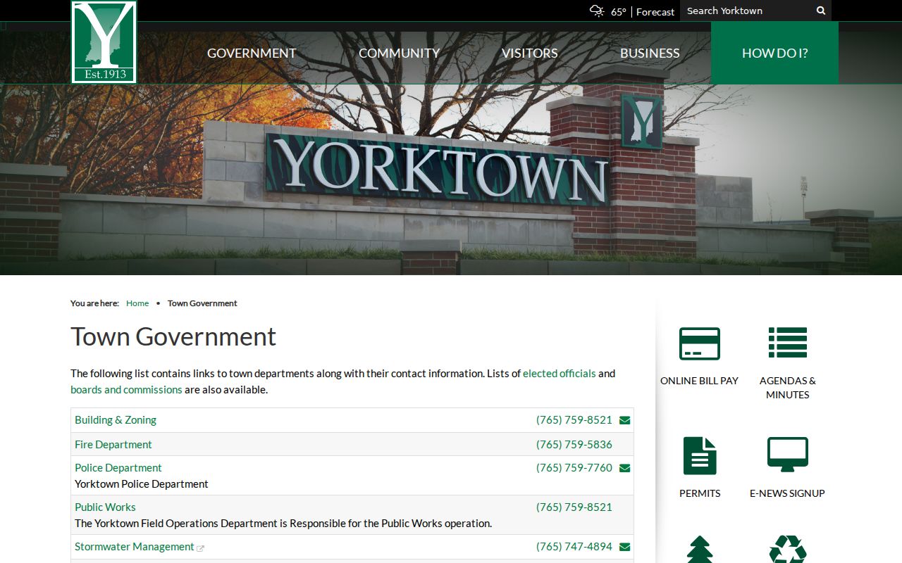 Yorktown Town Hall government and department information